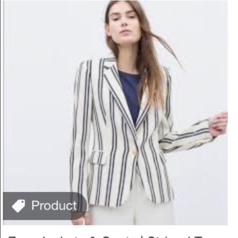 Zara White and Navy Blue Blazer with gold buttons